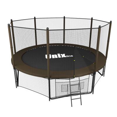Батут Unix Line 12 ft outside (3,66 м) Black&amp;Brown с сеткой и лестницей Батут Unix Line 12 ft outside (3,66 м) Black&amp;Brown&nbsp; - качественный, надежный батут, имеет высокую степень безопасности.
Тип крепления сетки: внешнее.
Максимальная нагрузка: 160 кг.
Высота батута: 269 см.
Диаметр батута: 3,66 м.
Высота защитной сети: 180 см.
Система крепления защитной сети: STRONG FIX&trade;.
Пружины: 72 шт.
