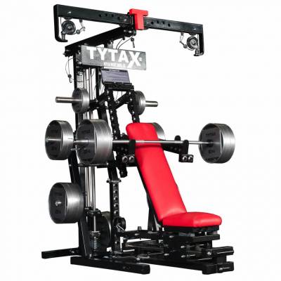 Мультистанция Tytax M2 Силовой комплекс TYTAX M2 &ndash; это усовершенствованная модель M1, в которую добавлена функция кроссовера, улучшенный дизайн и биомеханика - это расширяет его возможности и позволяет выполнять более 400 упражнений.
В стандартную поставку комплекса входит 2 рабочих места и независимая скамья для перемещения.&nbsp;
Пожизненная гарантия на раму и корпус.
Максимальный вес пользователя: 150 кг.
Вес тренажера в стандартной комплектации: 330 кг.
