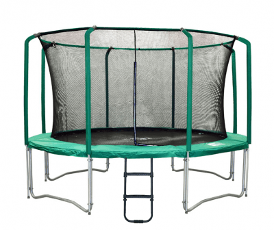 Батут Tramp Bounce Tramp 14' (комплект) Батут Bounce Tramp 14' диаметром 4,3 метра с защитной сетью-ограждением и лестницей.
Высокопрочные, круглые батуты для спорта, фитнесса и активного отдыха - идельный тренажер для всех.
Рама состоит из 2 мм гальванизированной стали с полимерным покрытием.
Прыжковая поверхность - особопрочный полипропилен "Перматрон" (производство США).
Соединение с рамой - 96 пружин, длиной 21,5 см.
Максимальная нагрузка на батут: 150 кг
